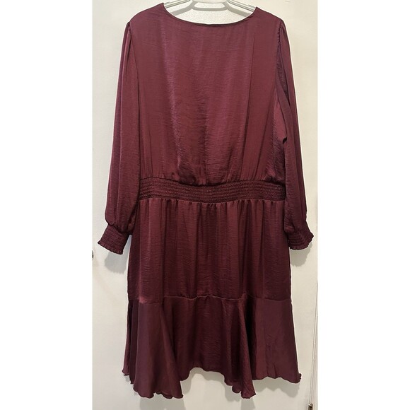 Sam Edelman Women’s size 2X A-line Smocked Waist Mini Dress Burgundy Satin - Picture 2 of 4